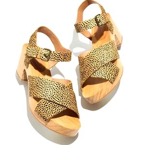 Madewell Tan and Black Leather Mules